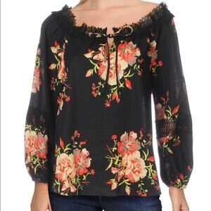 Le Gali Black Floral Cindy Blouse - XL